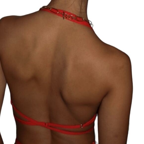 NEW We Are Hah Free People Don't Cross Me Lace Halter Bralette Blood Orange - Picture 4 of 13